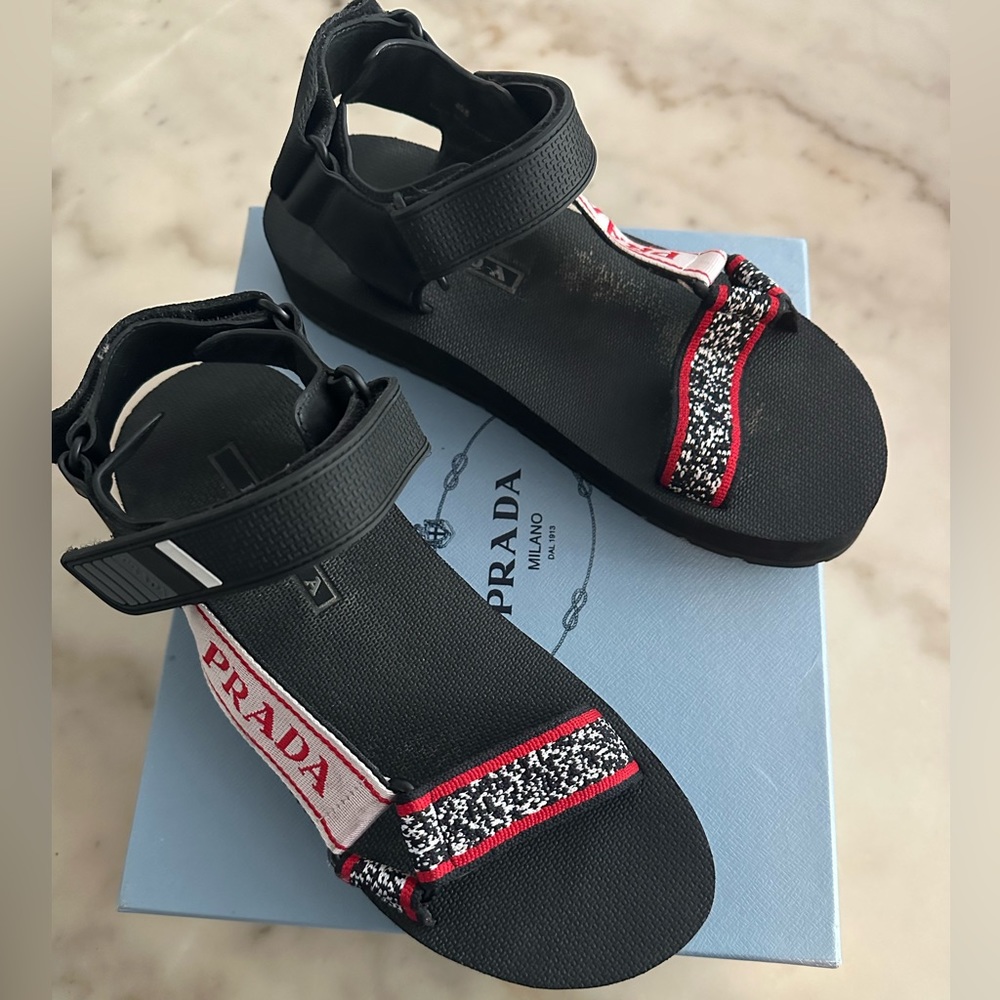 Prada Logo Platform Sport Sandal
